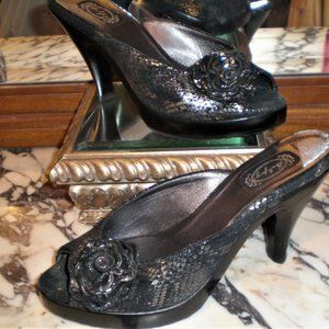 NEW in Box SALPY Blk/Silver Snake Metallic Open Toe Mules Sandals $378  Sz.8